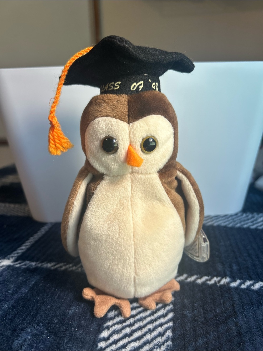 Ty Plush Graduation Owl in Brown, Cream, Black and Orange